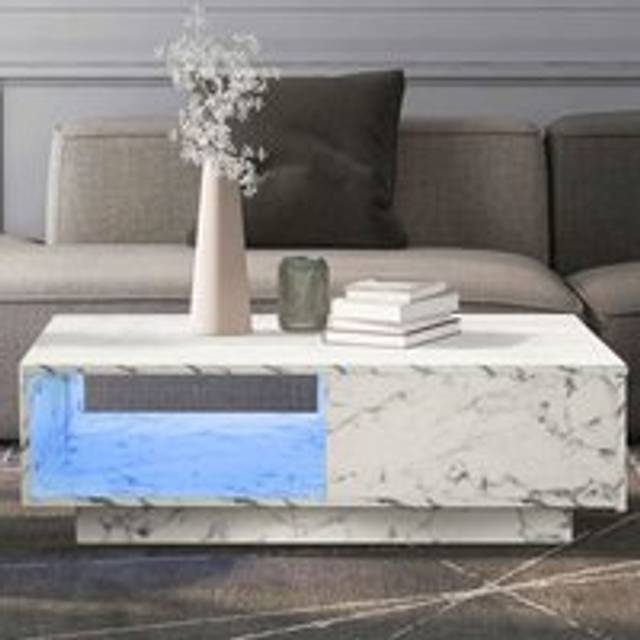 Contemporary High Gloss LED Coffee Table With 1 Drawer - Off White - One Size