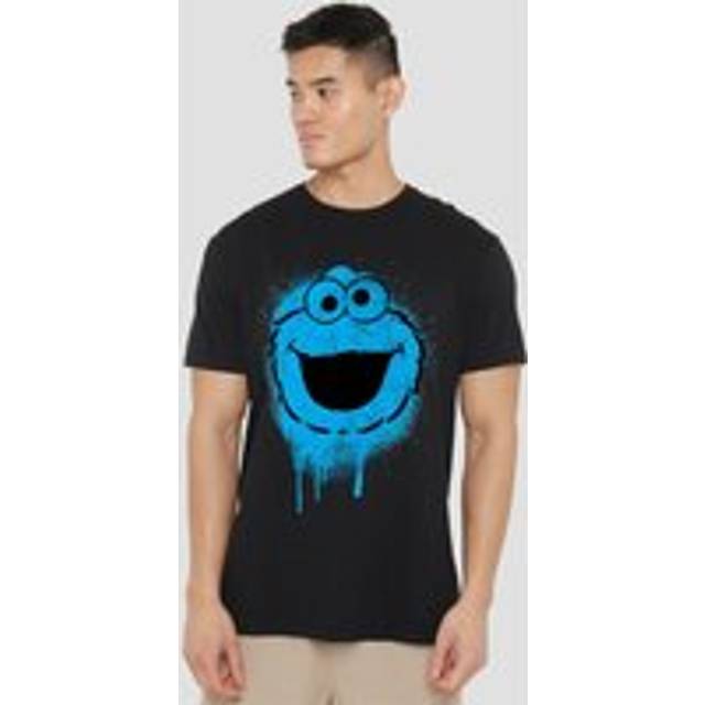 Sesame Street Cookie Monster Graffiti Spray Face T Shirt, Black - L