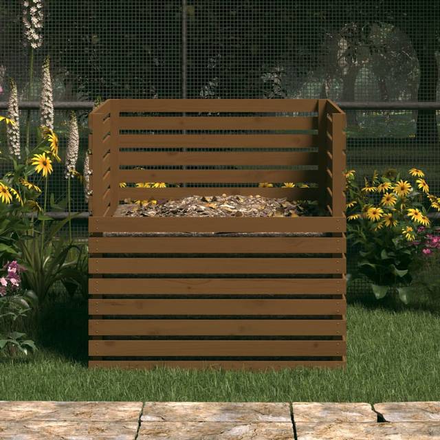 Dakota Fields Ansar Solid Wood Outdoor Compost Bin Honey Brown 80 x 80 x 78 cm