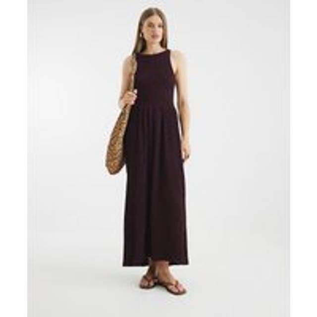 River Island Womens Red Textured Sleeveless Shirred Midi Dress