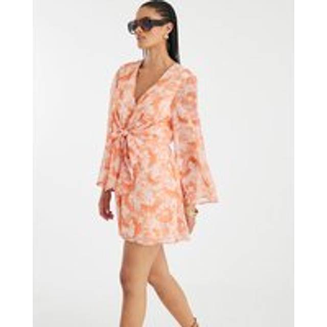 River Island Womens Pink Long Sleeve Tie Front Mini Dress - 10