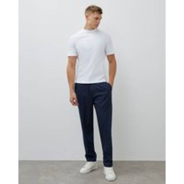 Mens River Island Navy Slim Fit Pinstripe Pull On Trousers - 28R