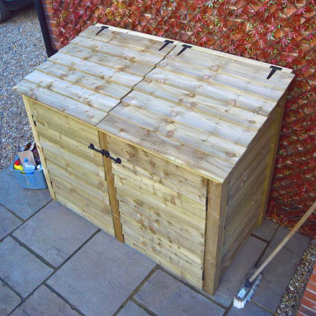 Elizabethtown Wooden Double Bay Wheelie Bin Store - Light Green (131cm H X 168.5cm W X 79cm D)