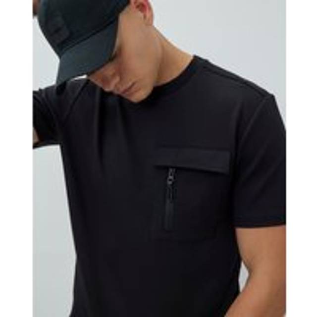 Mens River Island Black Short Sleeve Slim Fit Pocket T-Shirt - XXS