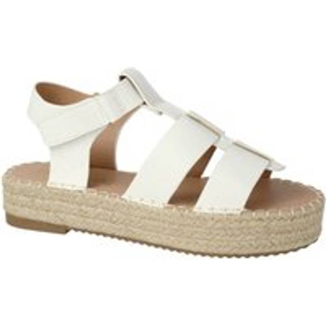Down To Earth Women's Platform Espadrille Velcro Strap in White | Size: 6