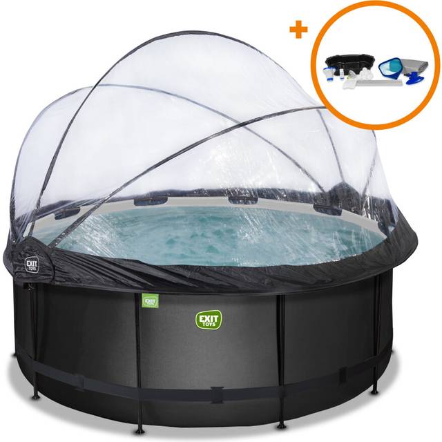 EXIT Black Leather pool 12ft x 48in with sand filter pump and dome and accessory set - black