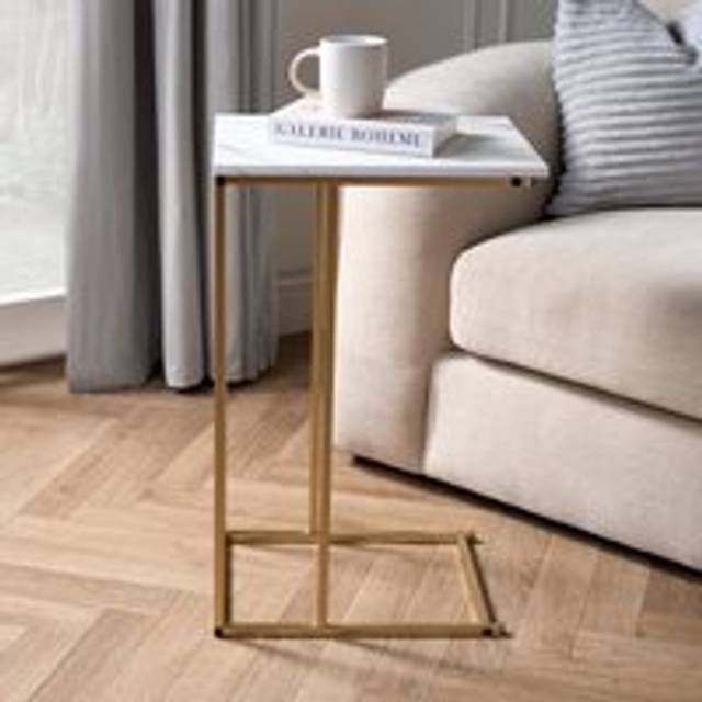 C Shape Table Side End Living Room Furniture Bedside Nightstand, Marble Gold - Natural - One Size