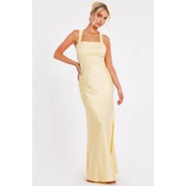 Womens Lemon Satin Maxi Dress - Yellow - 8