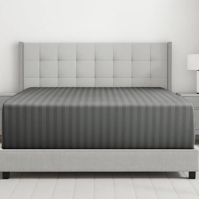 100% Microfiber Stripe 40Cm Extra Deep Fitted Sheet - Charcoal (Single (3&#39;))