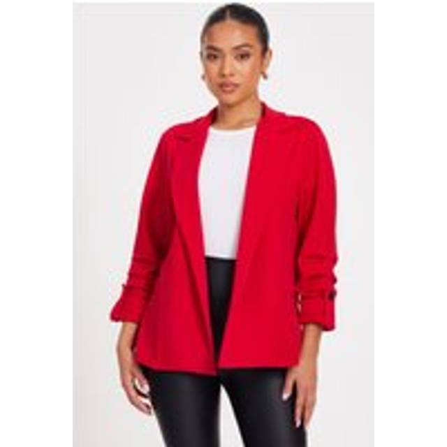 Red Petite Ruched Sleeve Blazer - 6