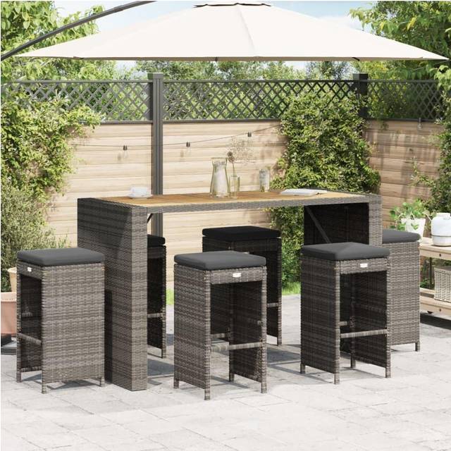 Garden Bar Stools with Cushions 6 pcs Grey Poly Rattan - One Size