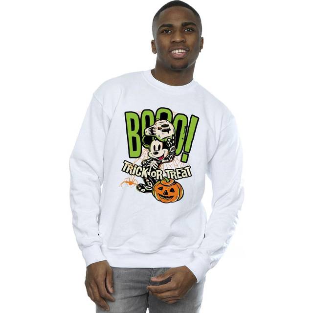 (L, White) Mickey Mouse Mens Boo Sweatshirt