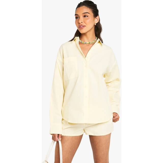 Womens Pocket Detail Oversized Shirt - Yellow - 12