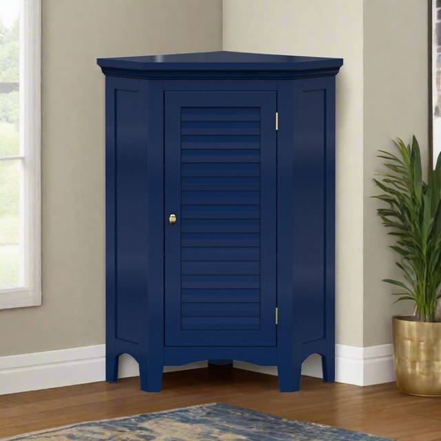 32" Glancy One Shutter Door Wooden Corner Stand Floor Cabinet - Navy (82cm H X 63cm W X 43cm D)