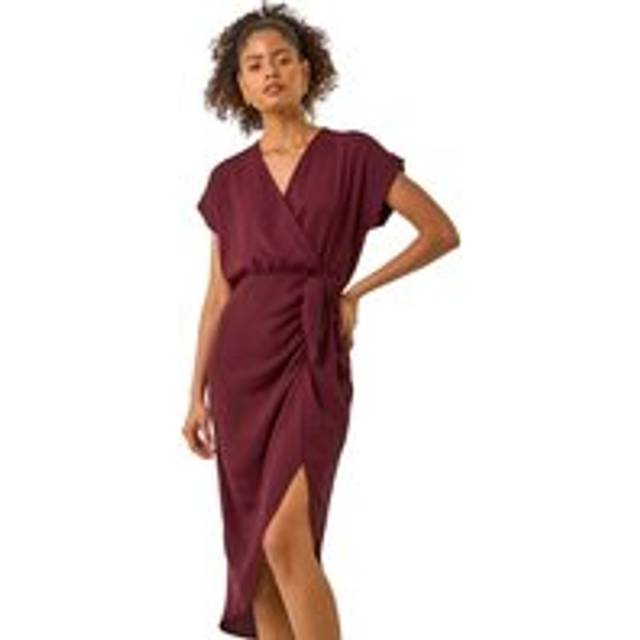 Wrap Tie Detail Dress - Wine - 8