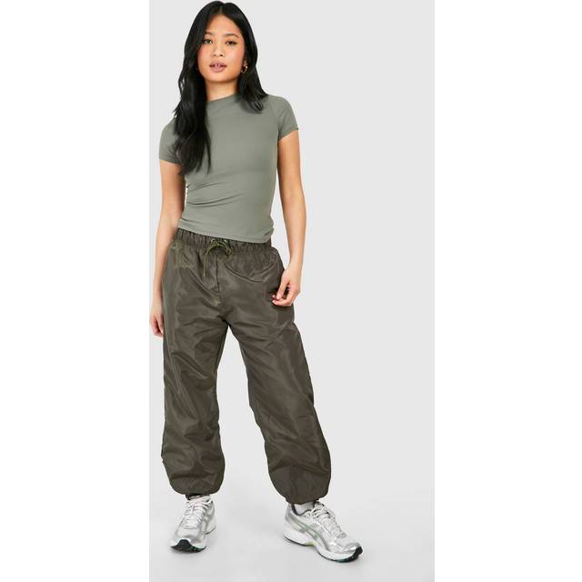 Womens Petite Cuff Hem Drawstring Parachute Trouser - Green - 12, Green