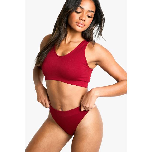 Womens Seem Free Rib Scallop Edge Plunge Bralette - Red - M, Red