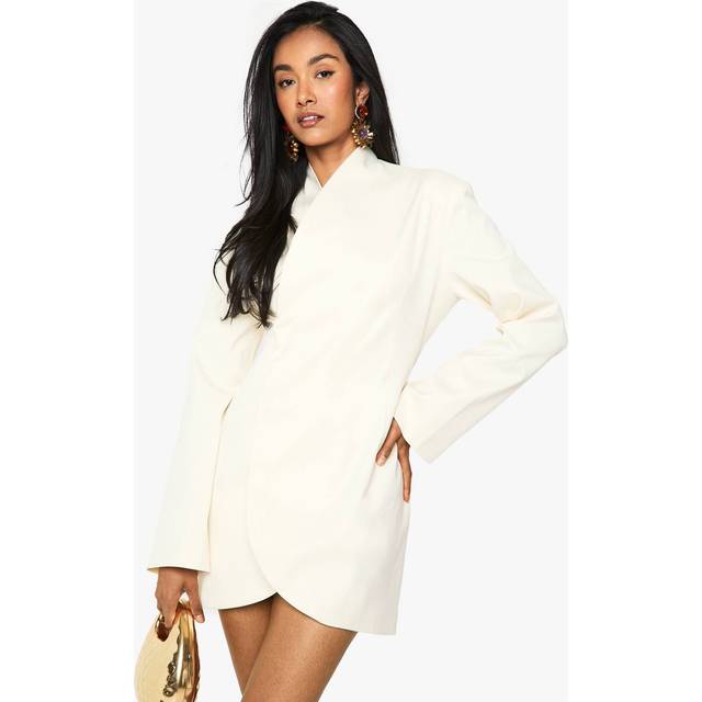 Womens Tailored Collarless Wrap Blazer Dress - White - 8, White