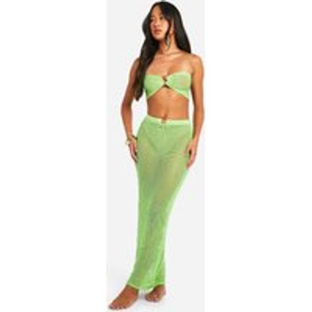 Womens Crochet O-Ring Top & Maxi Skirt Beach Co-Ord - Green - L, Green