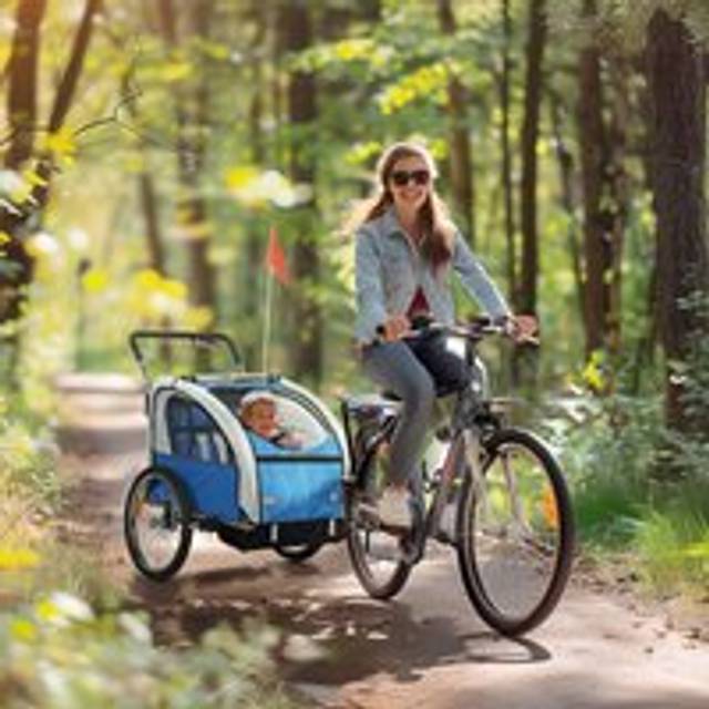 2 Seat Bike Trailer with 5 Point Harness, for 18+ Months, Blue - One Size