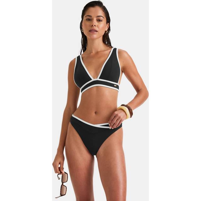Contrast Plunge Bikini Top - Shadow Black And Coconut Milk