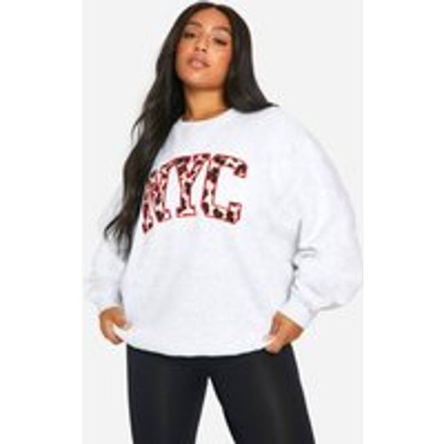 Womens Plus Leopard Nyc Applique Sweatshirt - Grey - 18, Grey