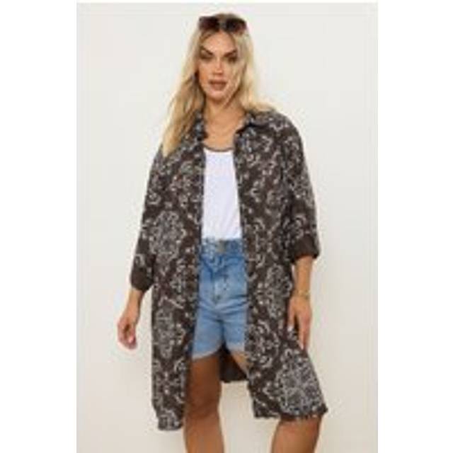 Yours Curve Brown Paisley Print Longline Shirt, Women's Curve & Plus Size, Yours - 18
