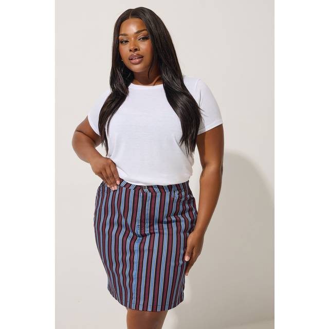 Limited Collection Curve Navy Blue Stripe Denim Mini Skirt, Women's Curve & Plus Size, Limited Collection - 20