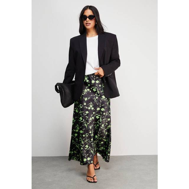 Womens HCD Print Satin Bias Midi Skirt - lime - Lime - 10
