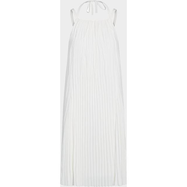 Pleated A-Line Halter Dress with Pockets - OFF WHITE - Large