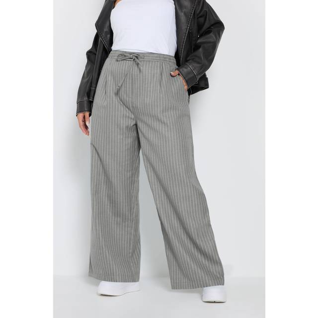 Yours Curve Grey Pinstripe Wide Leg Trousers, Women's Curve & Plus Size, Yours - 30-32