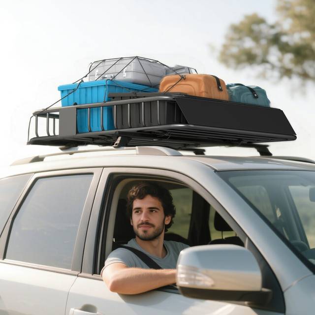 HOMCOM 90.7 kg Universal Roof Rack Basket, Steel Car Rooftop Luggage Holder, Black