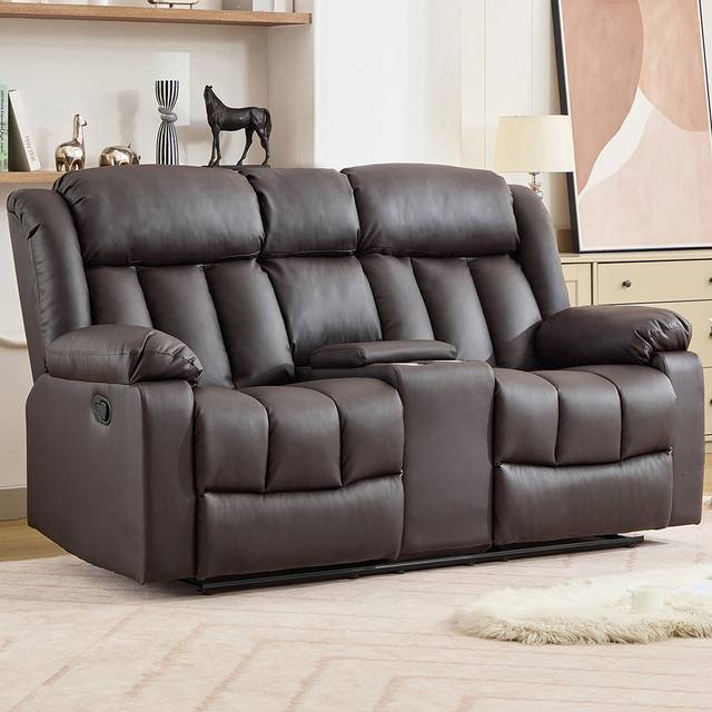 Artemis Home Sheridan 2 Seat Recliner Sofa with Central Console - Brown, Brown