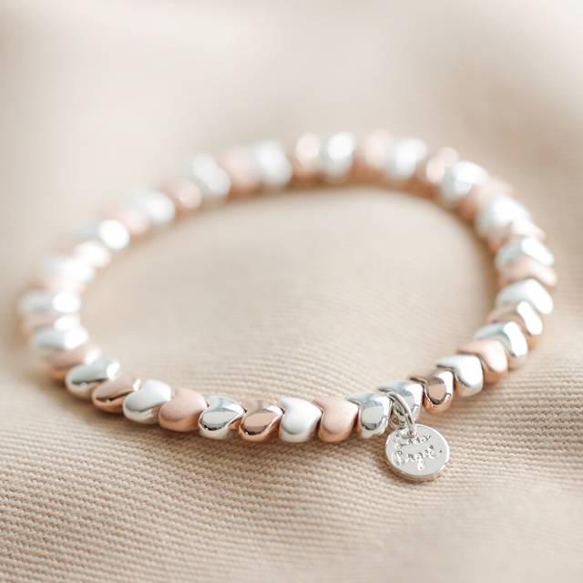 Beaded Hearts Bracelet in Silver and Rose Gold - rose gold/silver - one size