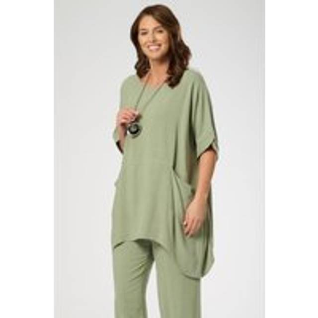 Cotton Square Shape Top with Slouch Pockets - Khaki - 14