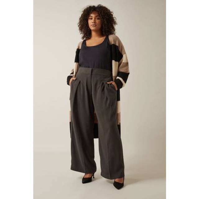 Wide Leg Tailored Trousers - Brown - 30-32R
