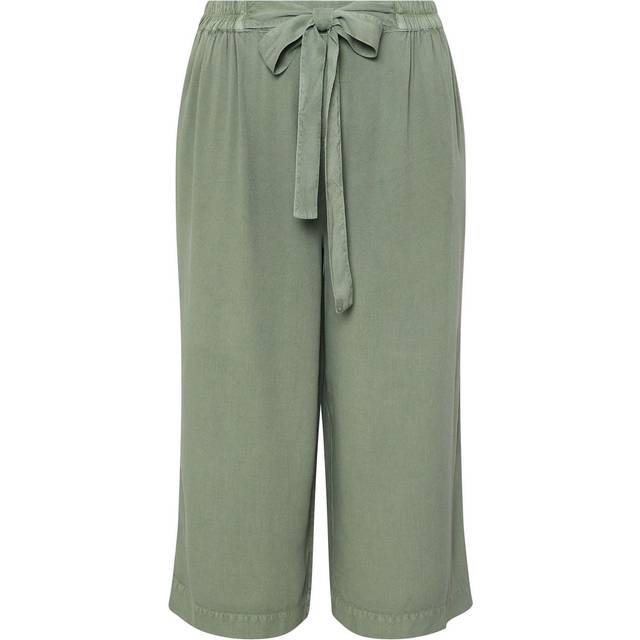 Yours Curve Sage Green Chambray Tie Waist Cropped Trousers, Women's Curve & Plus Size, Yours - 14