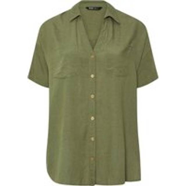 Yours Curve Khaki Green Relaxed Linen Shirt, Women's Curve & Plus Size, Yours - 14