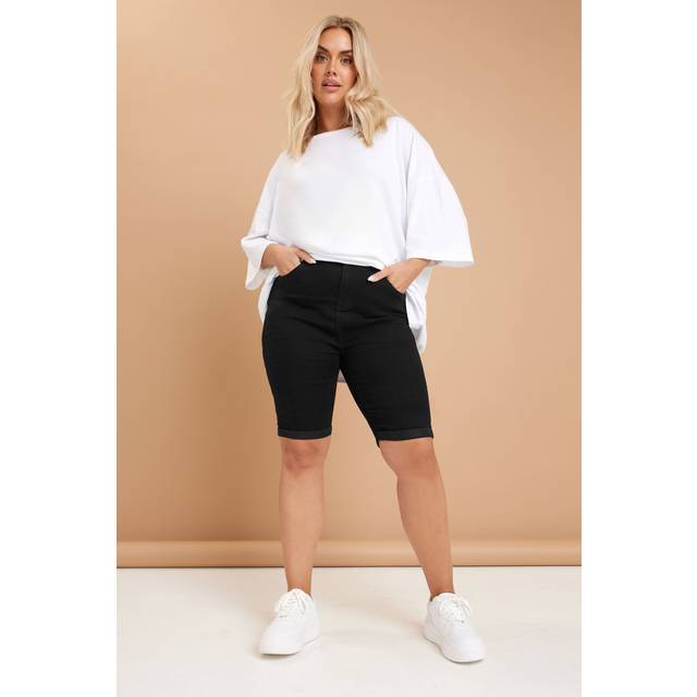 Yours Curve Black Turn Up Denim Shorts, Women's Curve & Plus Size, Yours - 16