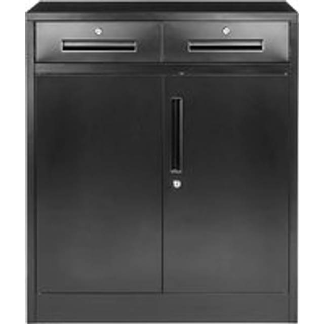 MMT Lockable Metal Cabinet Black 2 Door 2 Drawer Storage 80x40x92cm - One Size