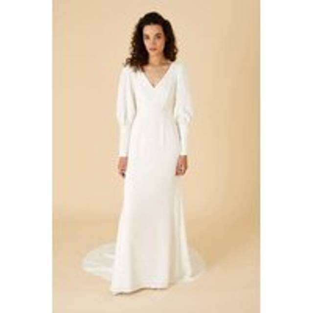 'Briana' Button Sleeve Bridal Maxi Dress - Ivory - 6