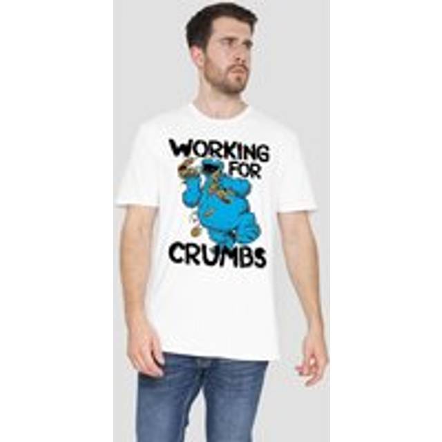 Sesame Street Cookie Monster Working For Crumbs T Shirt, White