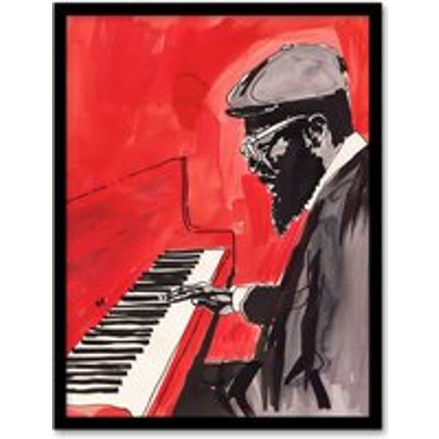 Thelonious Monk Jazz Piano Music Red Portrait Framed Wall Art - W12 inch x H16 inch