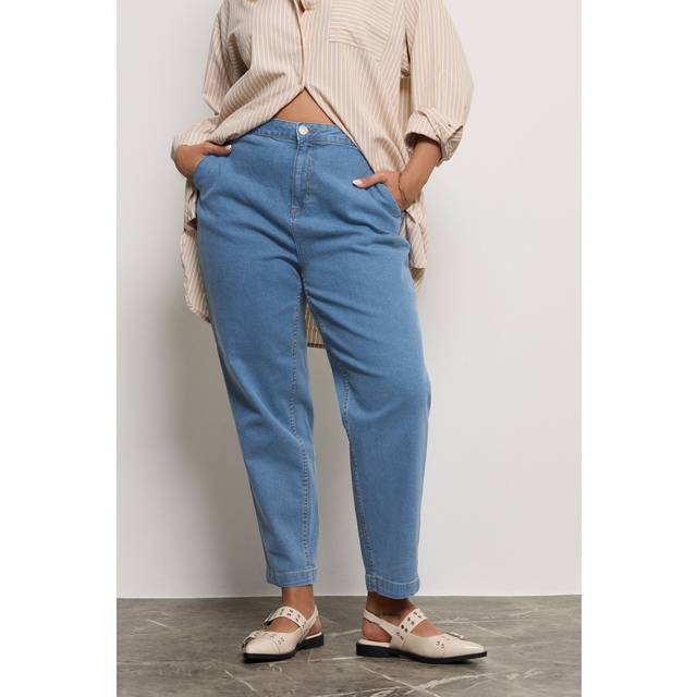 Yours Curve Mid Blue Stretch Denim Barrel Jeans, Women's Curve & Plus Size, Yours - 28