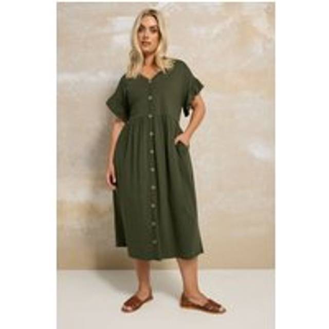 Yours Curve Khaki Green Peplum Midaxi Dress, Women's Curve & Plus Size, Yours - 34-36
