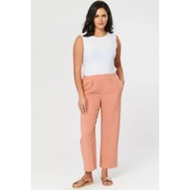 Cotton Ankle Length Trousers with Pockets - Peach - 14