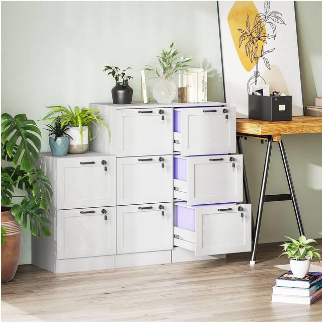 HOMCOM File Cabinet - Lockable Filing Cabinet For A4 Letter - White - 3-Drawer | TJ Hughes