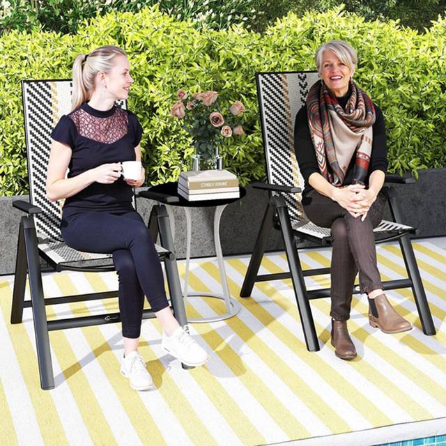 2PCs Rattan Folding Chair w/ 5-Position Adjustable Backrest, Black - Outsunny