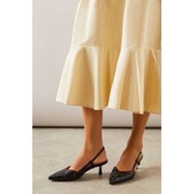 Womens Sapphira Faux Leather Woven Embossed Pointed Kitten Heel Slingback Court Shoes - Black - 5