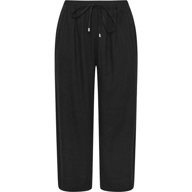 EVANS Curve Black Wide Leg Premium Linen Trousers - 26-28